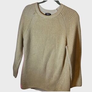 Express Sweater Mens Sz L Gold Metallic Foil Ribbed Crew Neck Raglan Chunky New